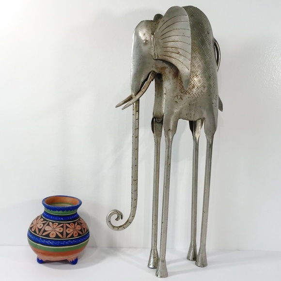VTG Silver Metal Art Elephant Sculpture Elongated Legs Figure Tribal Abstract 16 - Picture 1 of 9